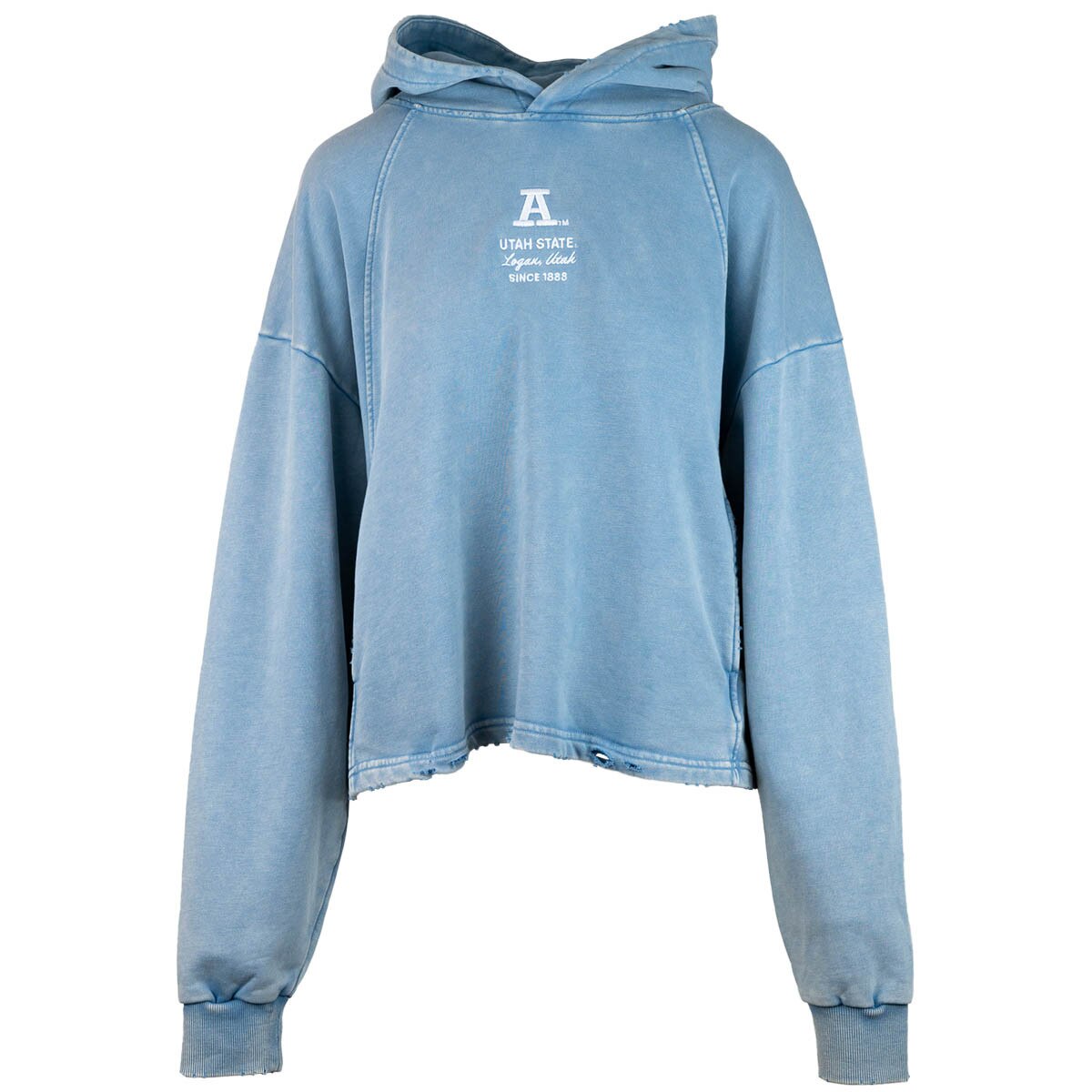 Block A Utah State Embroidered Distressed Hoodie Light Blue